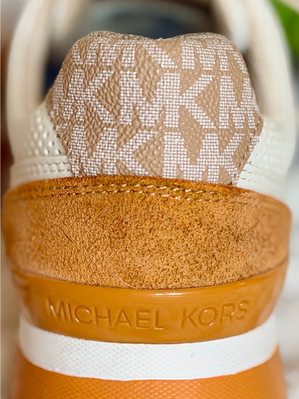 Michael Kors Women's Cream and Tan Leather Perforated Lace-Up Sneakers - Picture 4 of 7